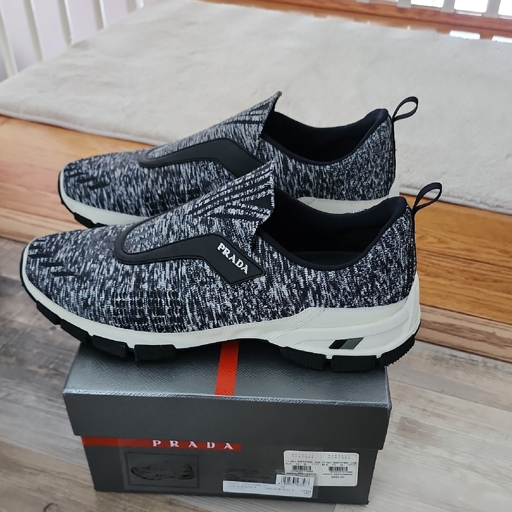 Prada Men's Gray and Black Slip-On Sneakers